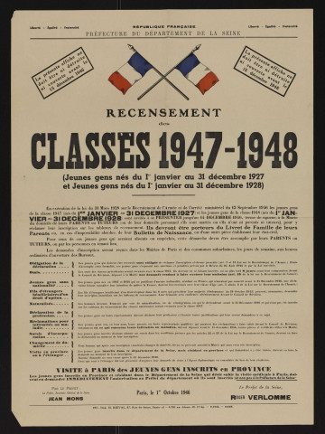 Recensement des classes 1947-1948,