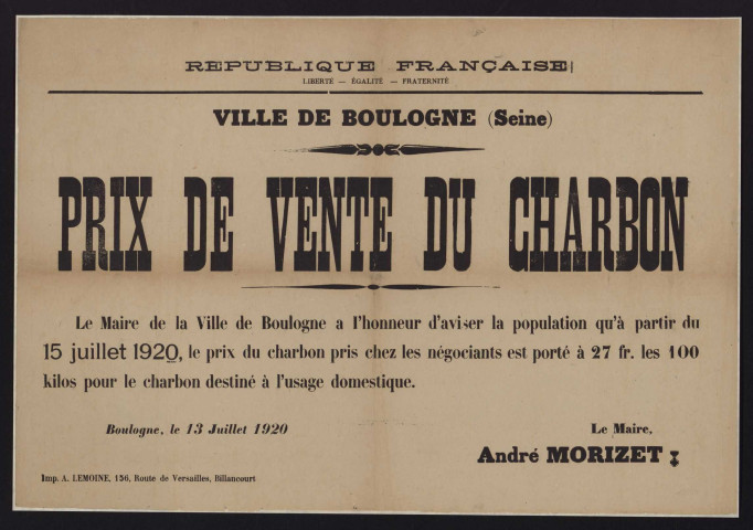 Prix de vente du charbon,