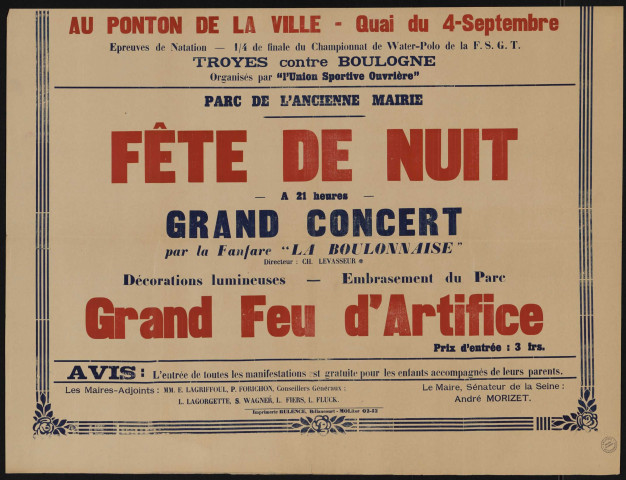 [Fête de l'enfance organisée par la municipalité et le patronage laïque : programme],