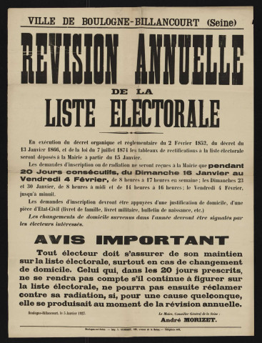 Révision annuelle de la liste électorale,