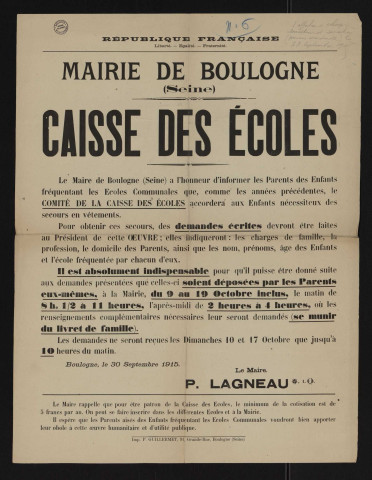 Caisse des écoles é,