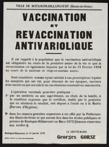 Vaccination et revaccination anti-variolique,