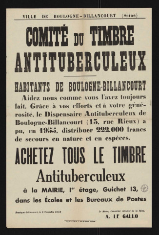 Comité du timbre antituberculeux : achetez tous le timbre antituberculeux,