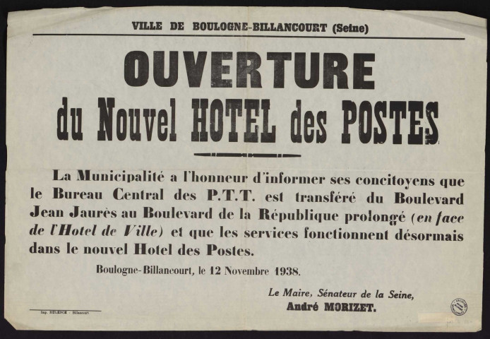 Ouverture du nouvel hôtel des Postes,