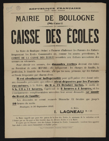 Caisse des écoles é,