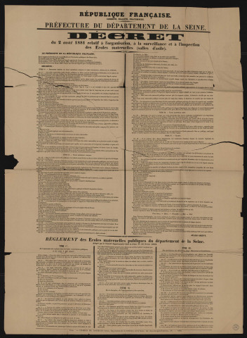 Décret du 2 août 1881 relatif à l'organisation, à la surveillance et à l'inspection des écoles maternelles (salles d'asile),