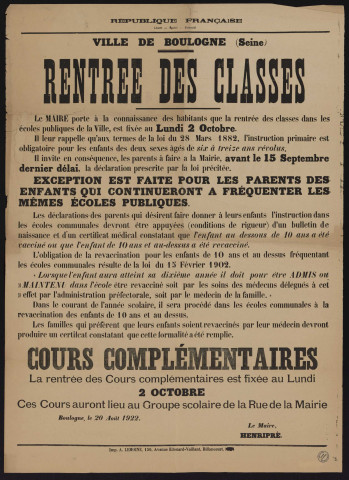 Rentrée des classes ,