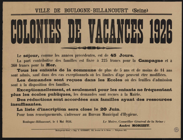 Colonies de vacances de 1922,