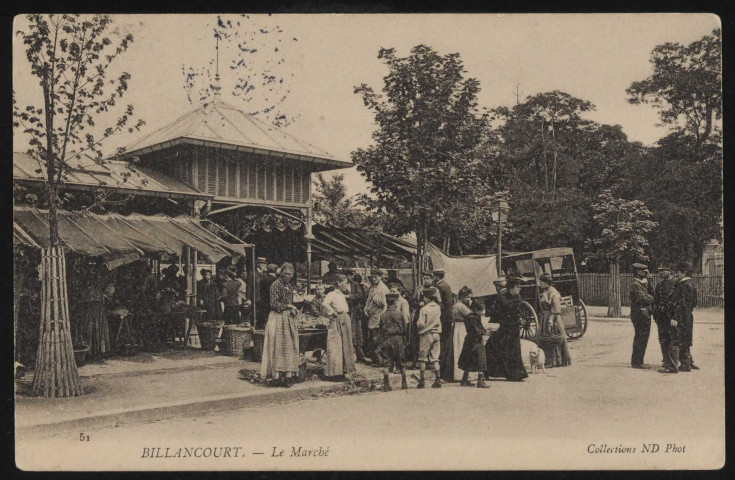 51 - Billancourt - Le Marché, Boulogne-Billancourt . place du Marché, rue du Vieux-Pont de Sèvres . - scène de rue