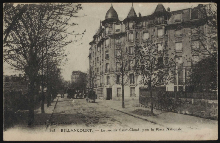 325 - Billancourt - La rue de Saint-Cloud près de la Place Nationale, Boulogne-Billancourt . rue Yves Kermen . - PerspectivePerspective sur la rue Yves Kermen, à droite le square de la place Jules Guesde.