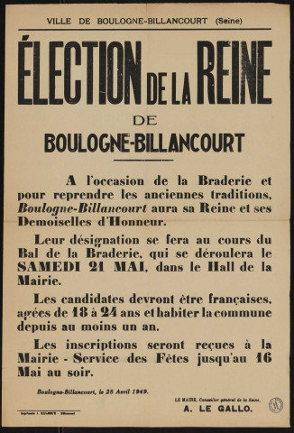 Election de la Reine de Boulogne-Billancourt,