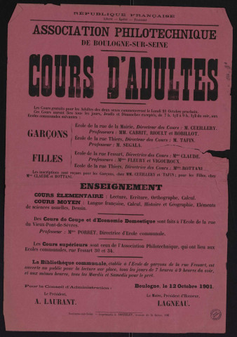 Association philotechnique : cours d'adultes,