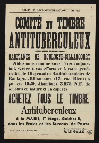 Comité du timbre antituberculeux : achetez tous le timbre antituberculeux,