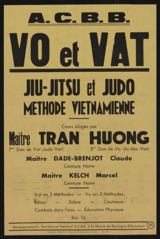 Vo et Vat, jiu-jitsu et judo méthode vietnamienne : cours dirigés par maître Tran Huong,