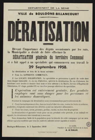 Dératisation [générale du territoire communal],