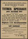 Distribution des titres spéciaux pour octobre 1947,