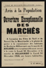 Avis à la population : ouverture exceptionnelle des marchés [à l'occasion des fêtes de Noël et du Nouvel An],