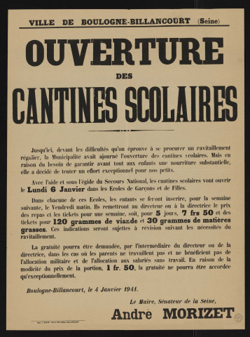 Ouverture des cantines scolaires,