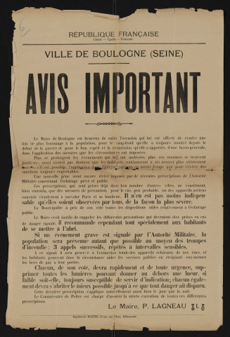 Avis important [relatif au respect des mesures de sécurité et de protection civile],