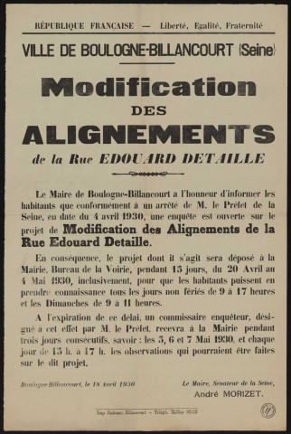 Modification des alignements de la rue Edouard Detaille,