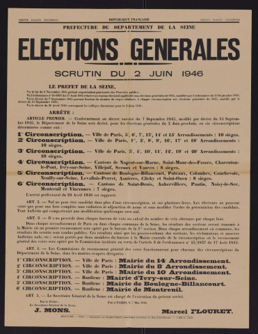 Élections générales, scrutin du 2 juin 1946 êé,