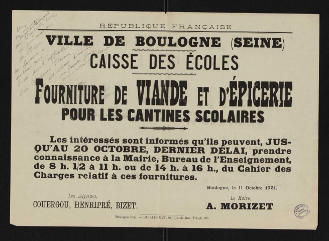 Fourniture de viande et d'épicerie pour les cantines scolaires,