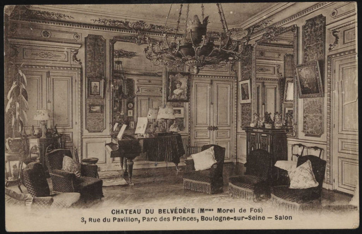 Château du Belvédère (Mmes Morel de Fos) - 3 rue du Pavillon, Parc des Princes, Boulogne-sur-Seine - Salon, Boulogne-Billancourt . rue du Pavillon . - château du Belvédère, intérieur du salon