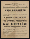 Avis d'enquête de commodo et incommodo : rue de Bellevue 120, Société anonyme des usines Renault : appareil producteur de gaz acétylène