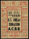 Rugby, équipes premières et réserves : US Cublac Terrasson contre ACBB, Nombreuses publicités d'entreprises.