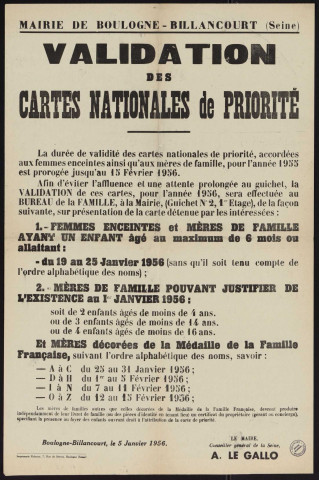 Validation des cartes nationales de priorité,