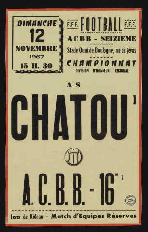 Football, championnat division d'honneur régional : AS Chatou contre ACBB,