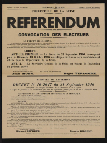 Référendum : convocation des électeurs,