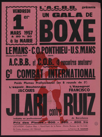 Un gala de boxe, Le Mans [contre] ACBB et COB (8 rencontres amateurs), Combat poids plumes professionnel Jacques Jlari (ACBB) contre Francisco Ruiz