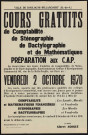 Cours gratuits de comptabilité, de sténographie, de dactylographie et de mathématiques, préparation aux CAP éè,