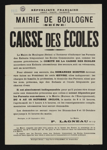 Caisse des écoles é,