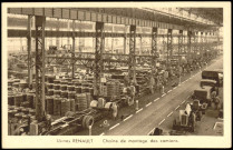 Usines Renault Chaine de montage des camions dans les ateliers de l'Ile Seguin, Boulogne-Billancourt . Ile Seguin . - Usine Renault, chaine de montage des camions