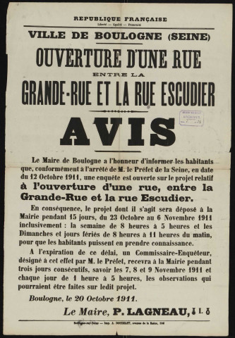 Ouverture d'une rue entre la Grande-Rue et la rue Escudier : avis, Future rue Alfred-Laurant.