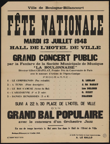 Fête nationale mardi 13 juillet 1948 ,