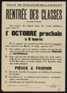 Rentrée des classes [le] 1er octobre,