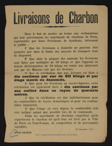 Livraisons de charbon,