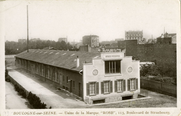 Boulogne-sur-Seine - Usine de la Marque "Rose", 113 Boulevard de Strasbourg, Boulogne-Billancourt . boulevard Jean Jaurès . - Usine d'imprimerie photographique de la marque Rose