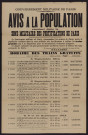 Avis à la population résidant dans la zone militaire des fortifications de Paris : horaire des trains gratuits [vers la province],