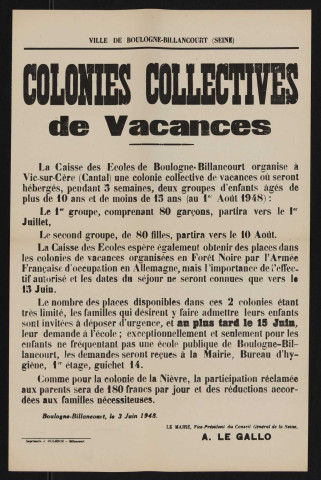 Colonies collectives de vacances,