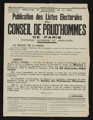 Publication des listes électorales du conseil des prud'hommes de Paris,