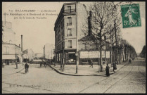 319 Billancourt - Le Boulevard de la République et le Boulevard de Strasbourg pris de la route de Versailles, Boulogne-Billancourt . boulevard de la République, boulevard Jean Jaurès . - PerspectivePerspective depuis la place Marcel Sembat du boulevard de la République à gauche et du boulevard Jean Jaurès à droite. Au 1er plan, au centre une boucherie, au second plan à gauche une cheminée.