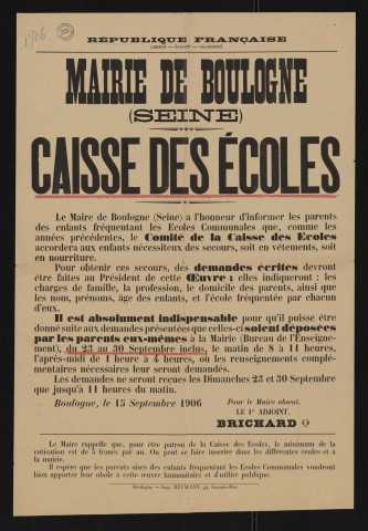 Caisse des écoles é,