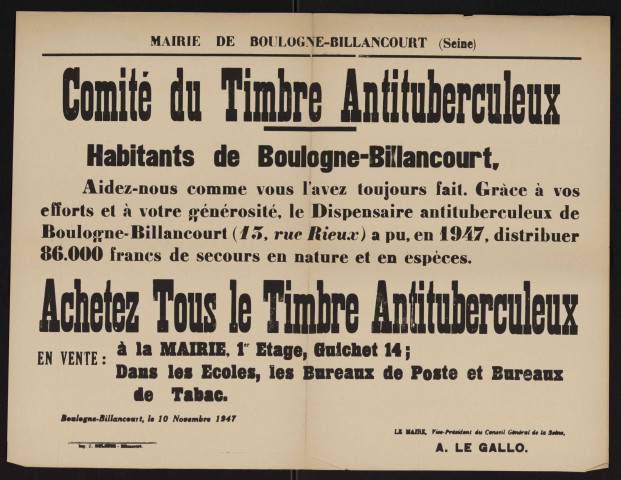 Comité du timbre antituberculeux : achetez tous le timbre antituberculeux,