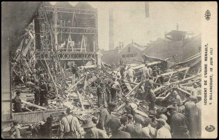 Accident de l'Usine Renault à Billancourt, 13 juin 1917, Boulogne-Billancourt. Usine Renault . - accident du 13 juin 1917Vue d'ouvriers dans l'usine Renault lors de l'accident du 13 juin 1917.