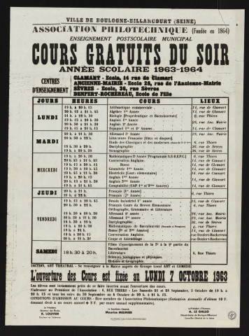 Association philotechnique : cours gratuits du soir, année scolaire 1963-1964,