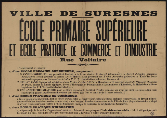 Ecole primaire supérieure et école pratique de commerce et d'industrie,